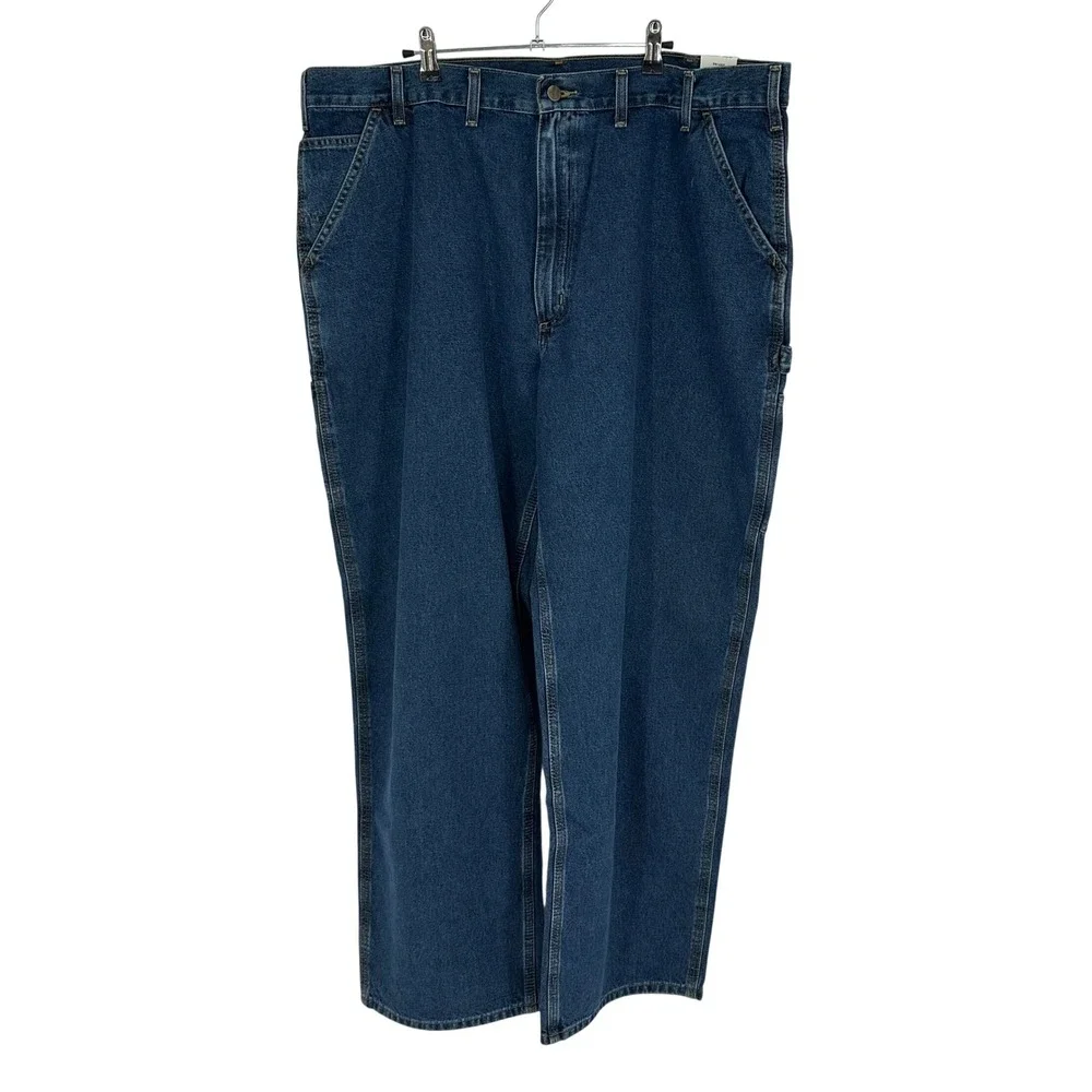 NWT Vntg Carhartt Mens 44x32 Washed Denim Work Dungaree Pants Original Fit Blue